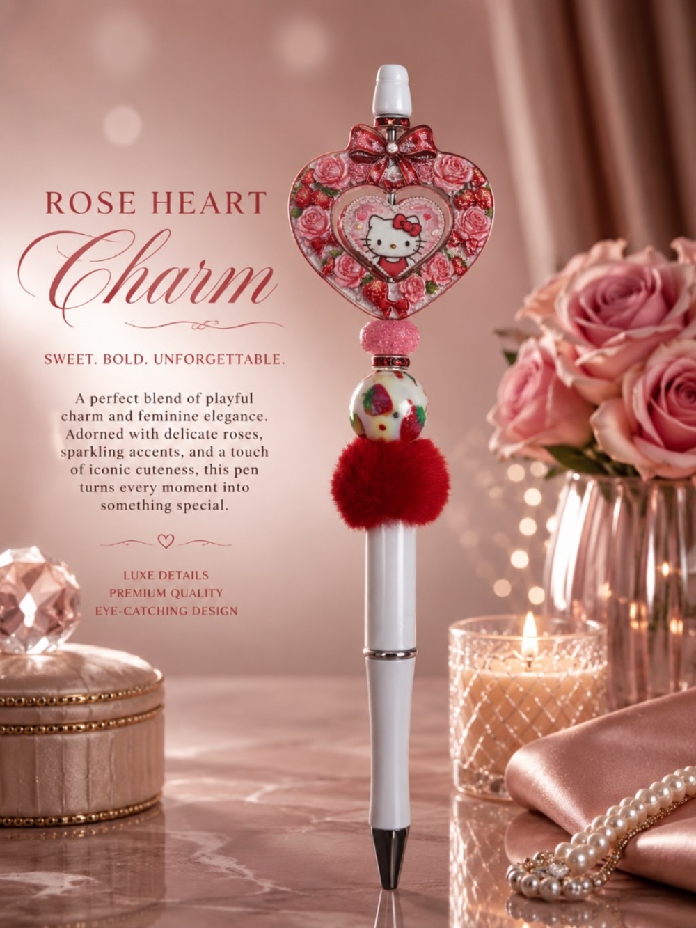 Rosy Strawberry Heart Pen